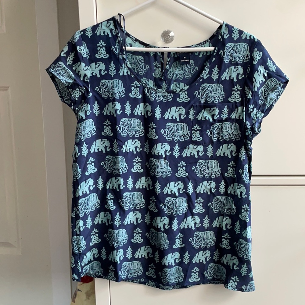 Lucky Brand Short Sleeve Elephant Blouse